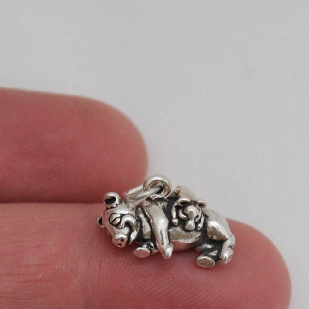 Sterling Silver Adorable Pig with Piglet Charm